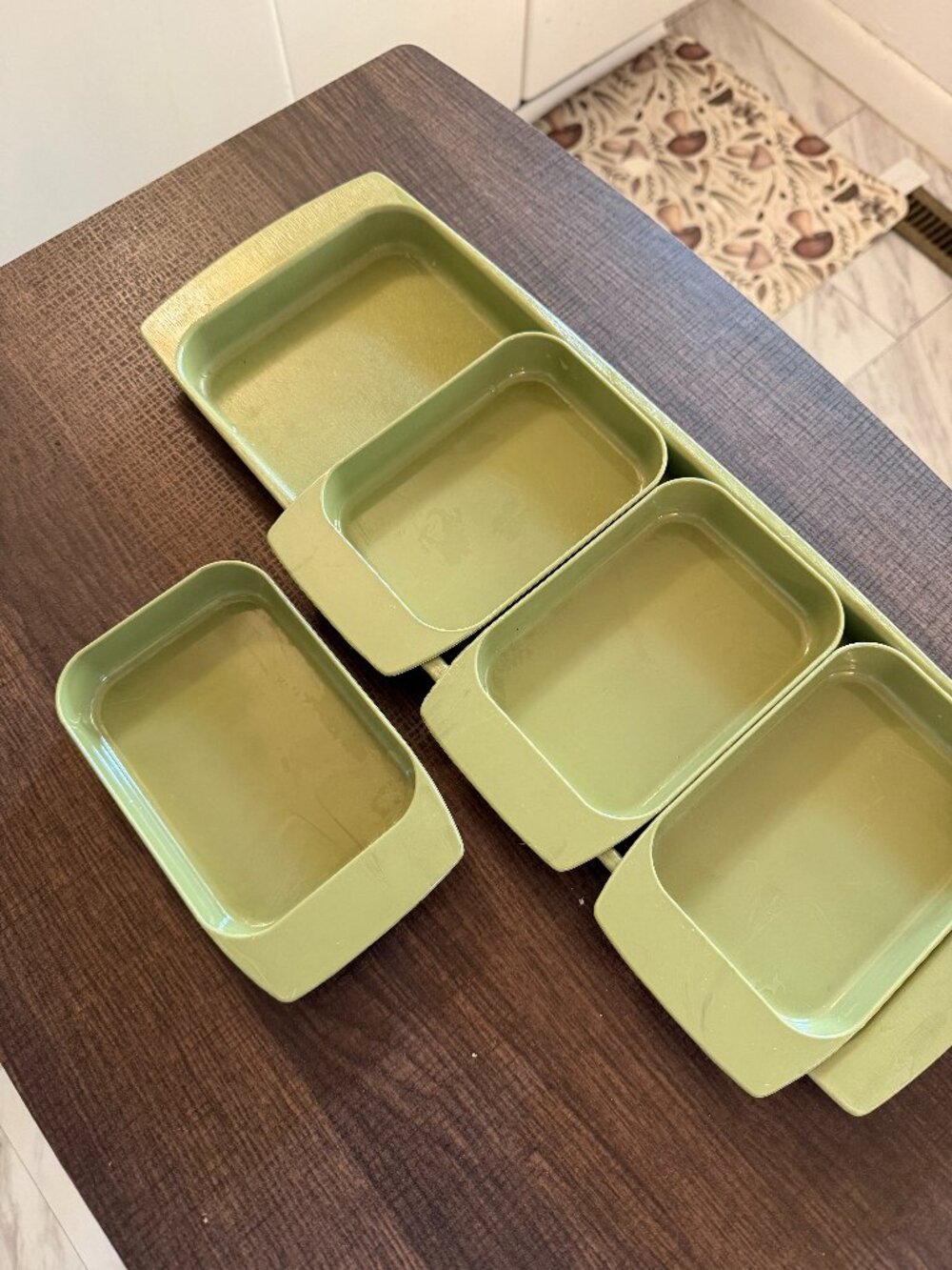 Green MCM Vintage Lady Arnold 5 Piece Serving Tray Set Kitchenware Retro 1960s